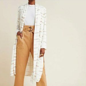 NWT Anthropologie BB Dakota White & Brown Brush Stroke Duster S
